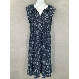J Crew Mercantile‎ Navy White Whimsical V-Neck Midi Dress Women's Sz M Career